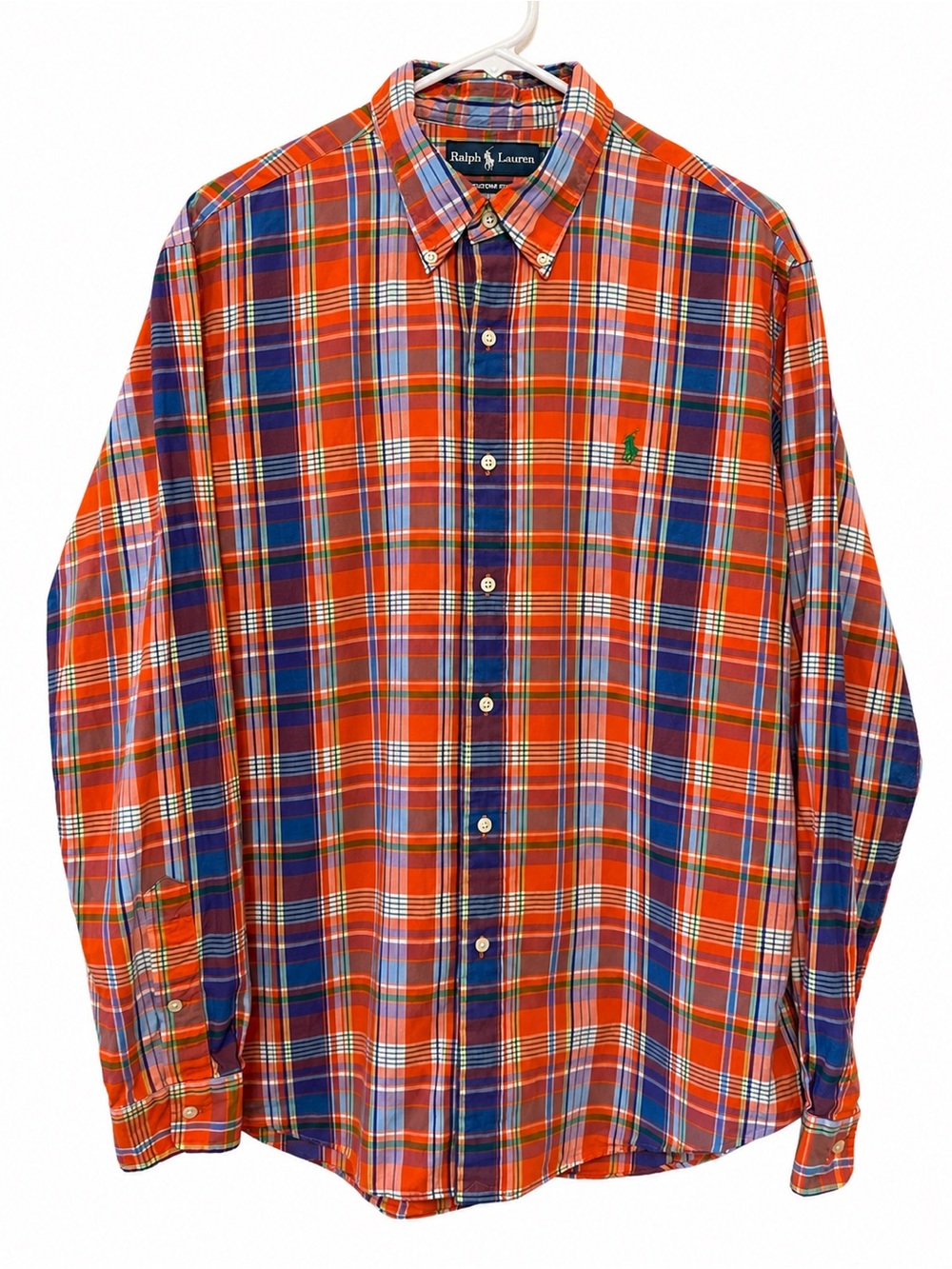 Ralph Lauren Orange and Blue Plaid Button-Down Shirt